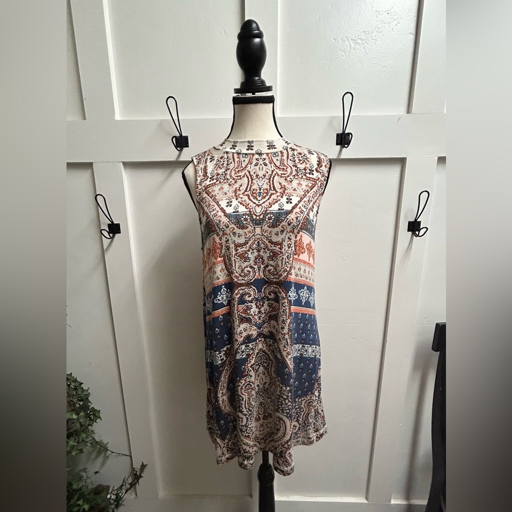 O’Neill Women’s Sleeveless Boho Print Dress Blue Orange Paisley Size M